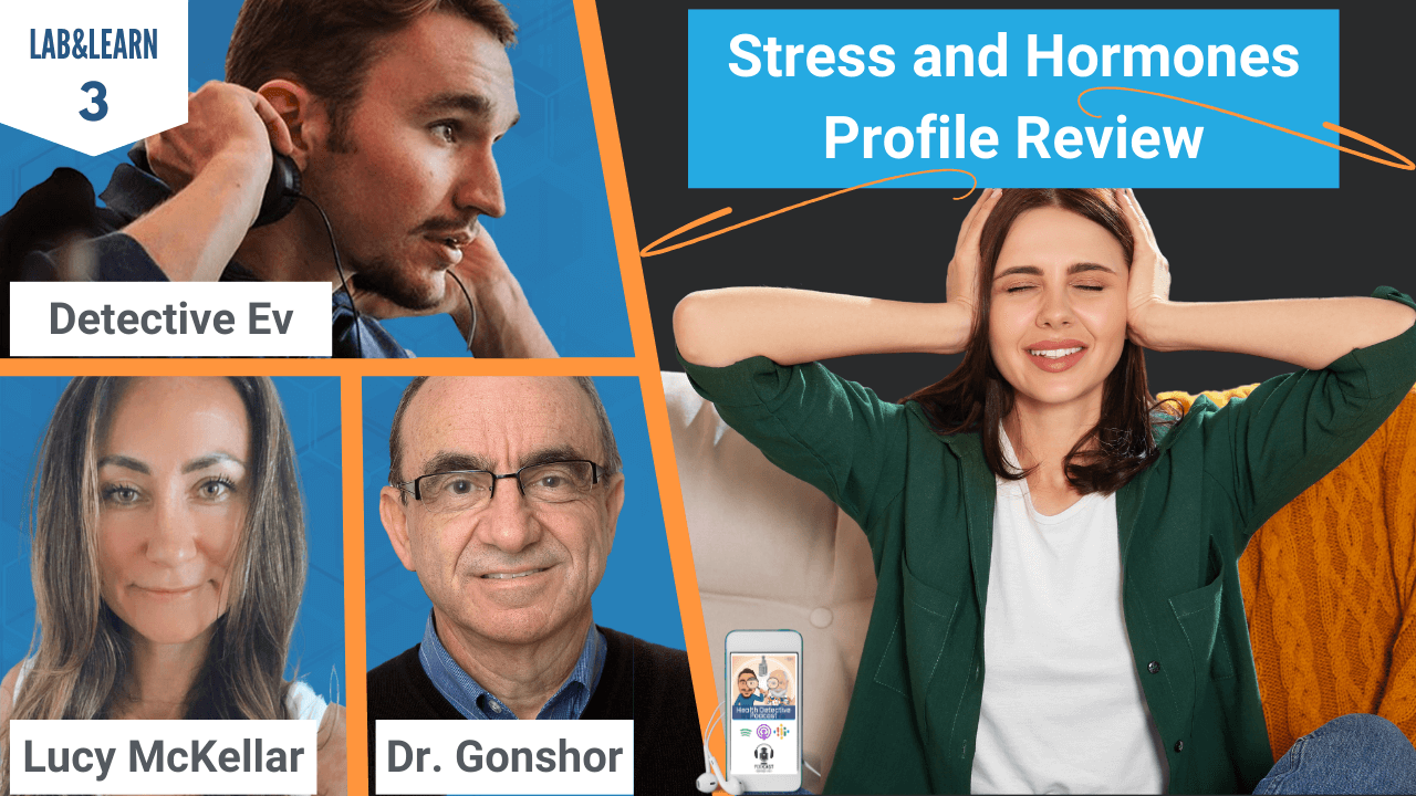 STRESS AND HORMONES PROFILE, STRESS, HORMONES, FUNCTIONAL LAB TESTING, HORMONE TESTING, CORTISOL, ESTROGEN, DHEA, MELATONIN, TESTOSTERONE, DYSFUNCTION, FDN, FDNTRAINING, HEALTH DETECTIVE PODCAST, LAB&LEARN, DR. ARON GONSHOR, DETECTIVE EV, EVAN TRANSUE, LUCY MCKELLAR, HEALTH, HEALTH TIPS, TESTING, TEST DON'T GUESS